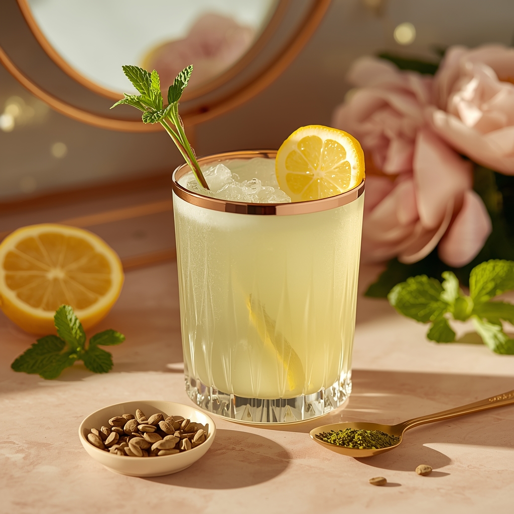 lucid origin hyper realistic close up editorial food photography of a pale gold green zinc cl 3
