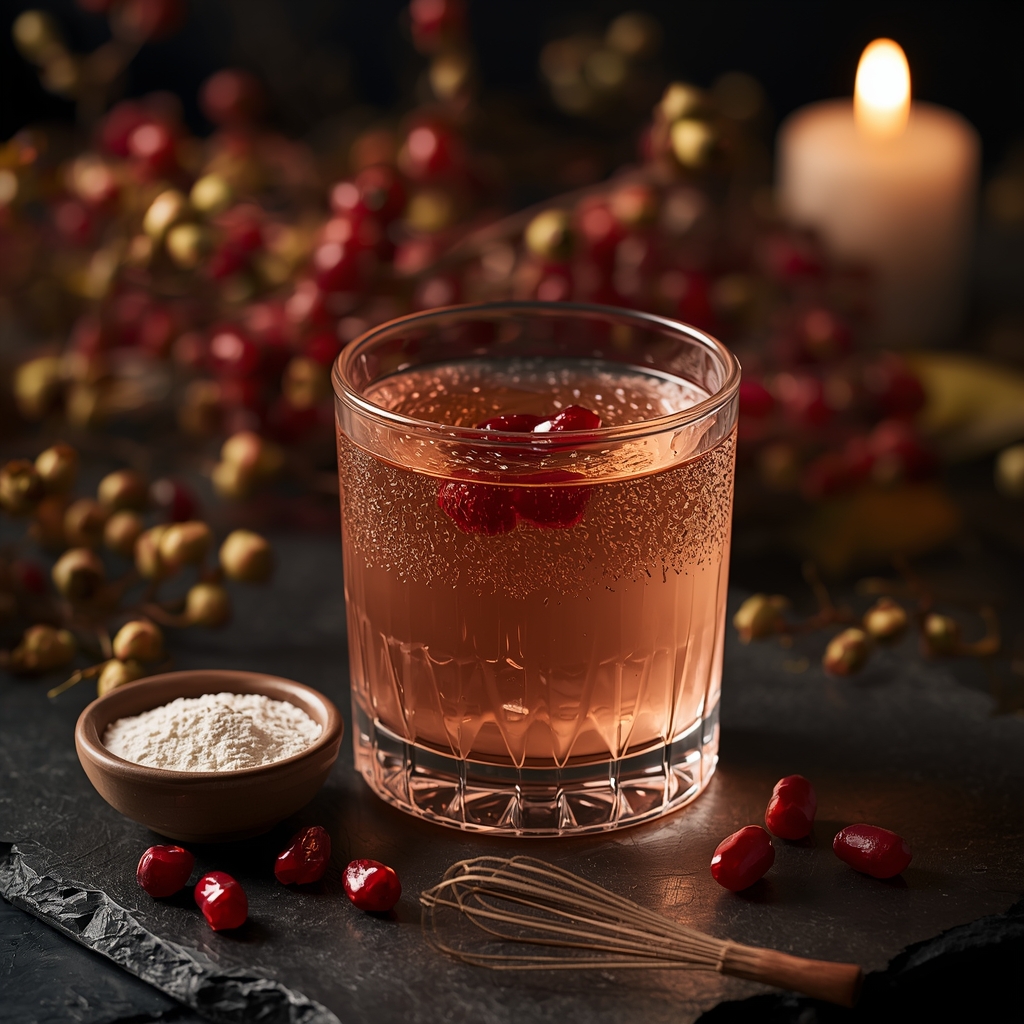 Cardiac Ebb Elixir — The 8-Ounce Cardio-Nutritional Sip for Diastolic Heart Function lucid origin hyper realistic close up editorial food photography of a refined pale amber rose 0