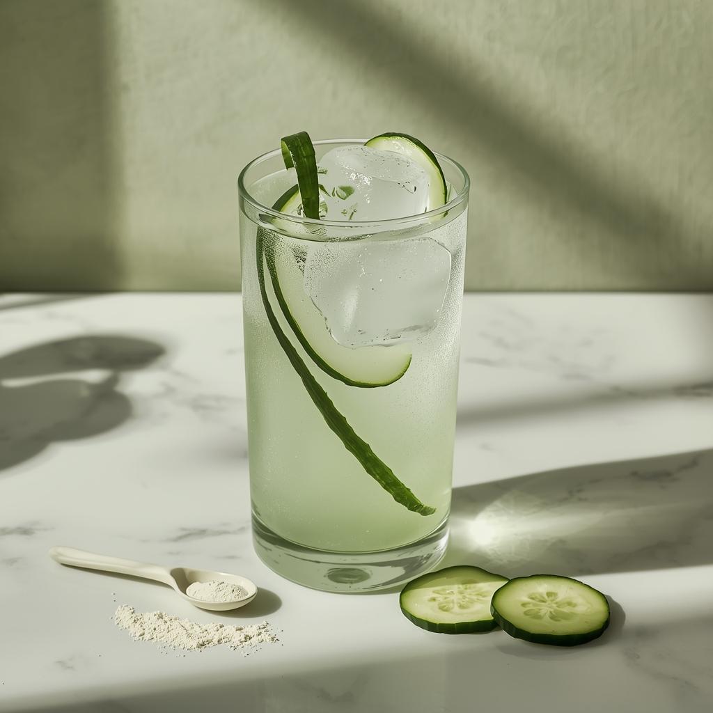 Silk Gate Elixir — The Science-Backed Drink That Physically Rebuilds Your Gut Wall lucid origin hyper realistic close up editorial food photography of a serene pale celadon gre 0