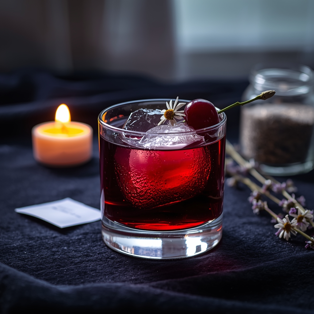 Midnight Cherry Drift — The Deep Sleep Formula lucid origin hyper realistic close up editorial food photography of a stunning deep ruby viol 0