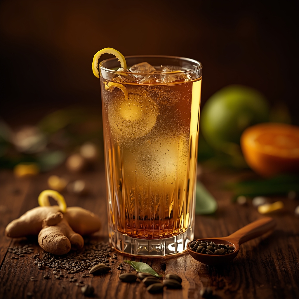Postprandial Tide Tamer — The 6-Minute Sip That Calms Your Post-Meal Triglyceride Wave lucid origin hyper realistic close up editorial food photography of a translucent warm golden 0