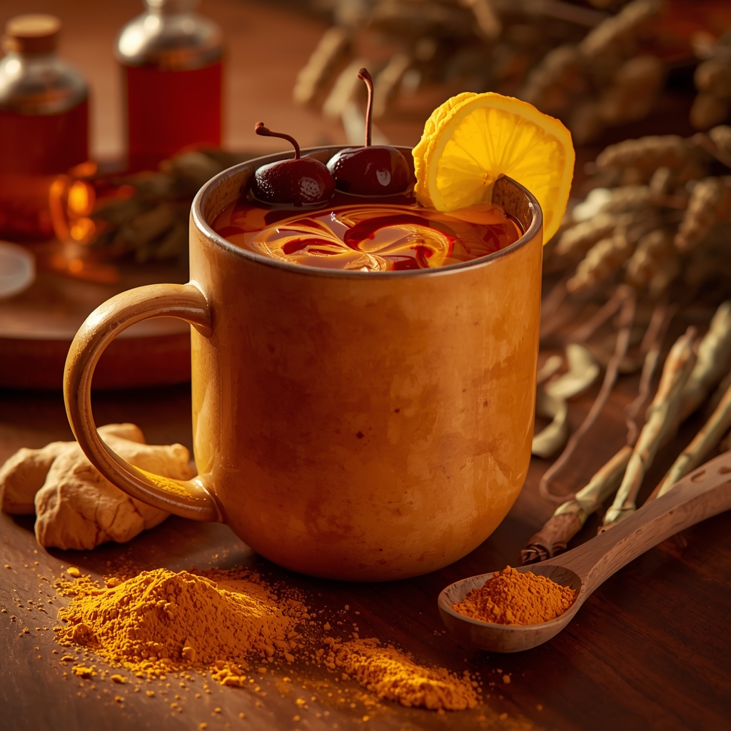 lucid origin hyper realistic close up editorial food photography of a warm golden amber tonic 2