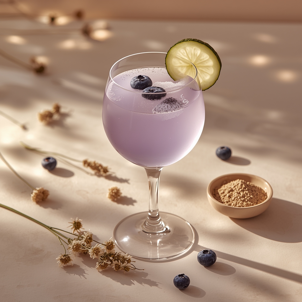 lucid origin hyper realistic editorial food photography of a soft pale violet blue low histam 0