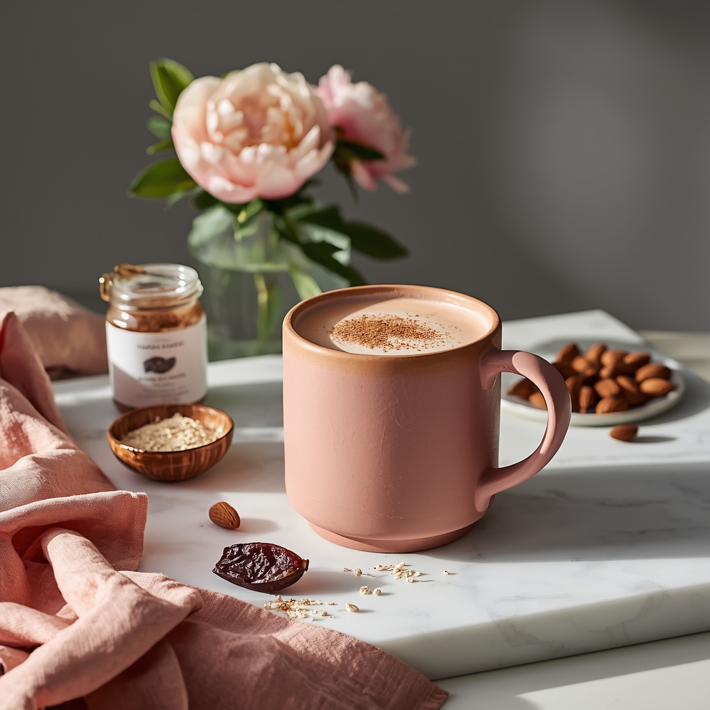 Osteo Matrix Bloom — The Bone-Density Morning Latte Backed by a Landmark Prune Study (And Your Pharmacist) lucid origin hyper realistic editorial lifestyle food photography of a creamy pale blush rose 1
