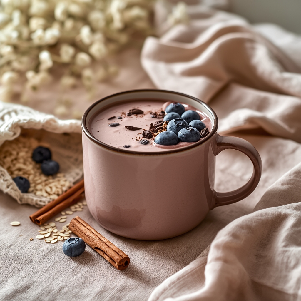 Mother's Oat Bloom — A Lactation-Safe Smoothie for Postpartum Mood lucid origin hyper realistic editorial lifestyle food photography of a creamy soft dusty mauv 1
