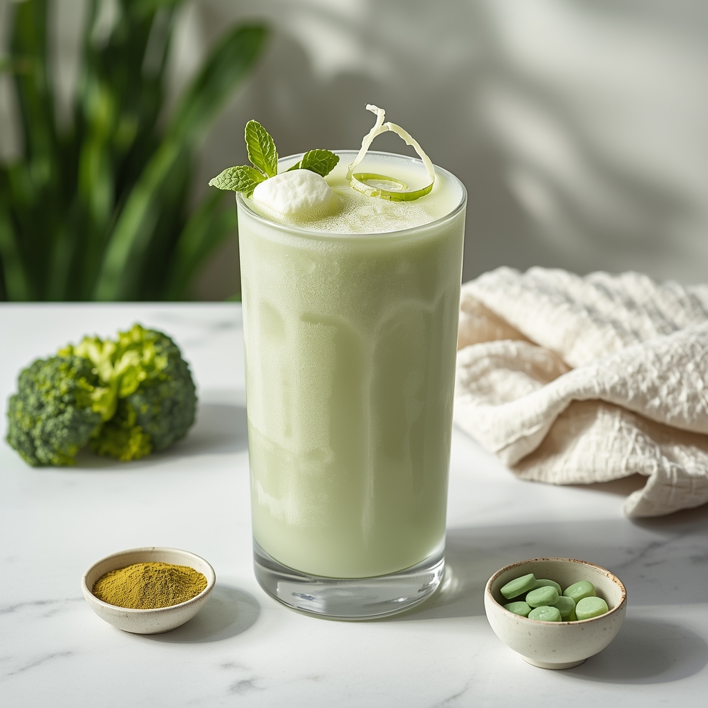 Gastric Heal Dew — The Pre-Meal Sip for Chronic Gastritis (Without H. Pylori) lucid origin hyper realistic editorial lifestyle food photography of a crystal clear pale cre 0