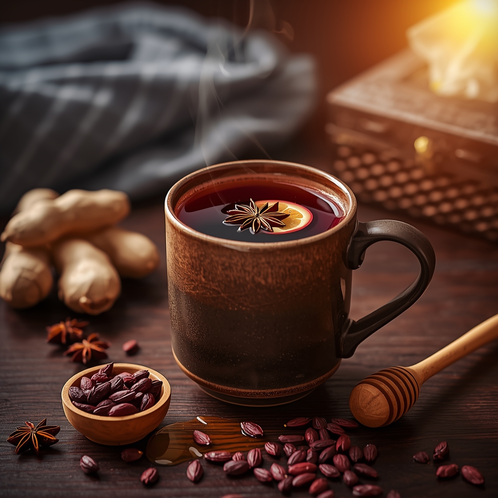 Andrographis Cold Fortress — Your Herbal Immune Shield for the First 24 Hours lucid origin hyper realistic editorial lifestyle food photography of a deep mulberry androgra 1