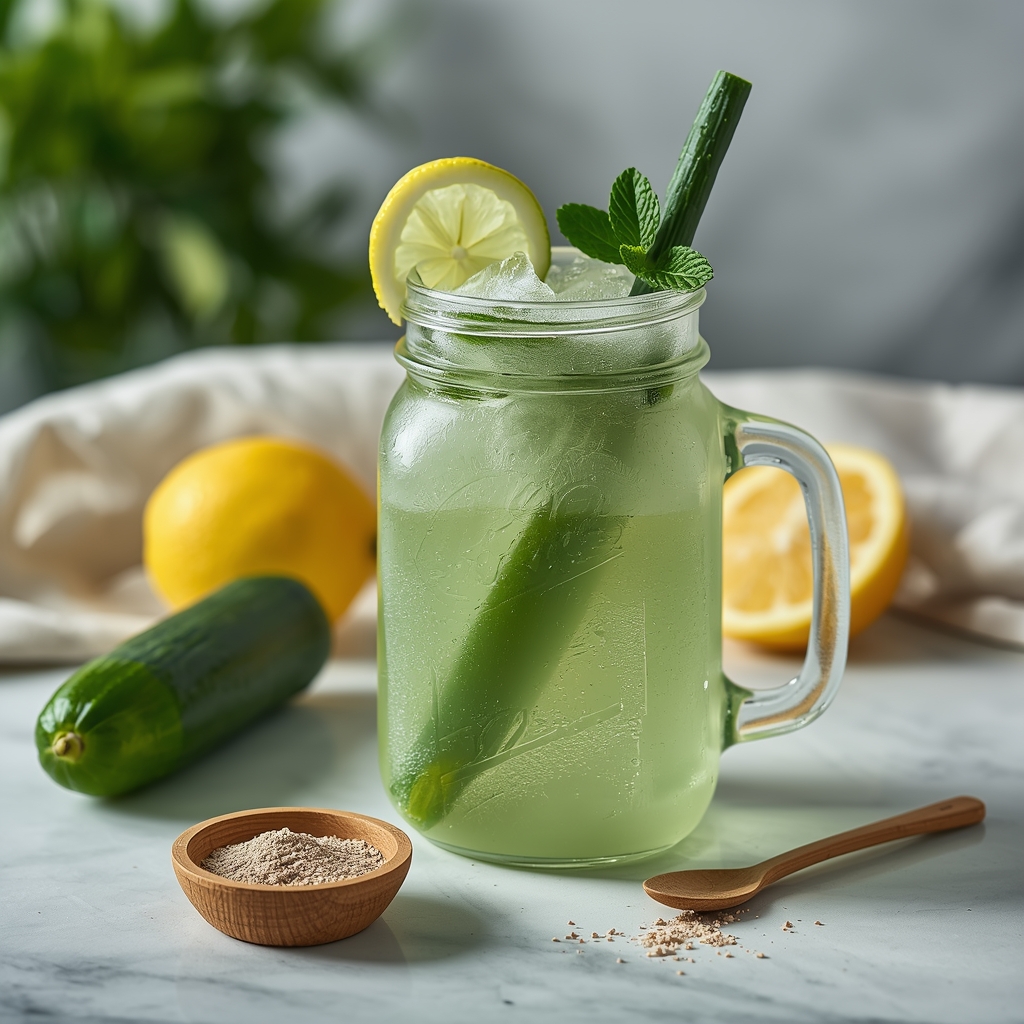 Fiber Bloom Tonic — A Soluble-Fiber Drink That May Help Prevent Diverticular Flares lucid origin hyper realistic editorial lifestyle food photography of a fresh pale jade green 1