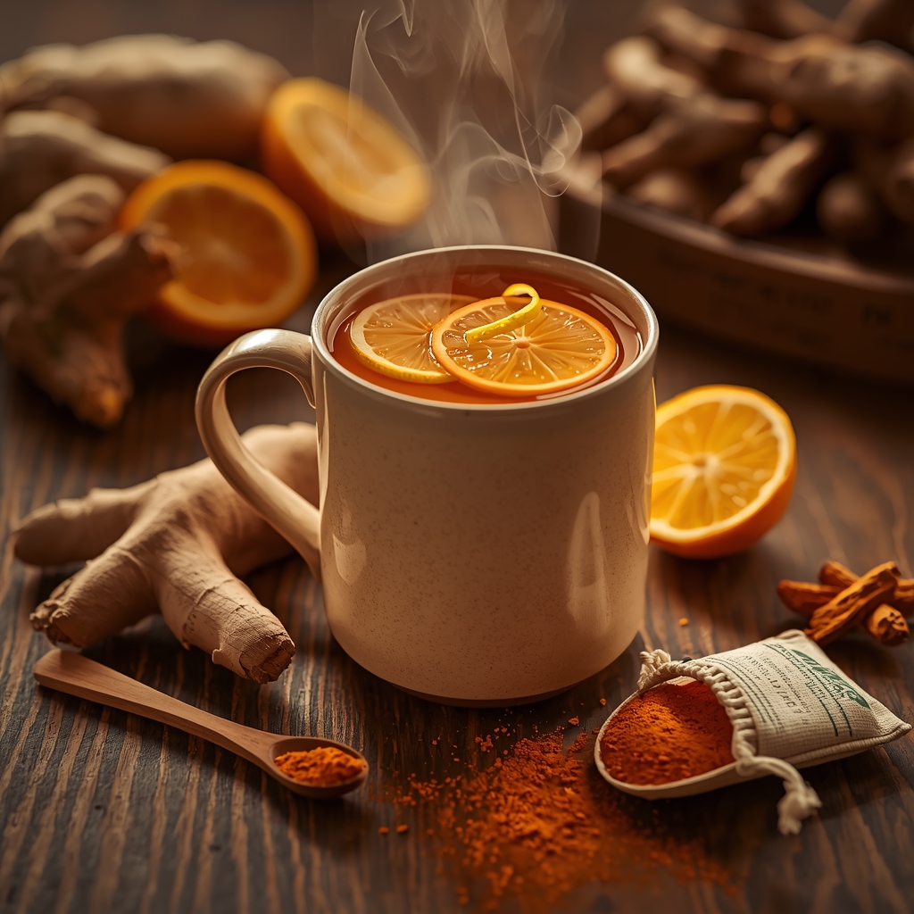 Mito Long Tide — A Caffeine-Free Brew for Long COVID Fatigue Days lucid origin hyper realistic editorial lifestyle food photography of a glowing warm golden am 2
