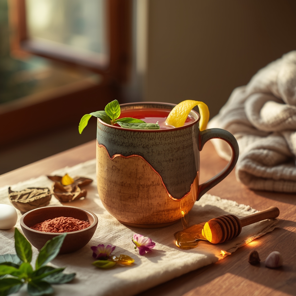 lucid origin hyper realistic editorial lifestyle food photography of a warm copper rose tulsi 0