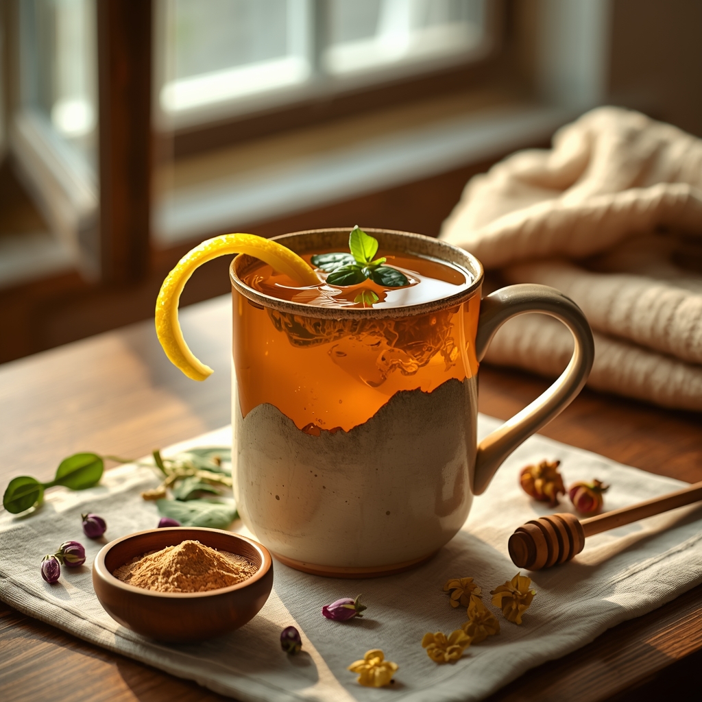 lucid origin hyper realistic editorial lifestyle food photography of a warm copper rose tulsi 1
