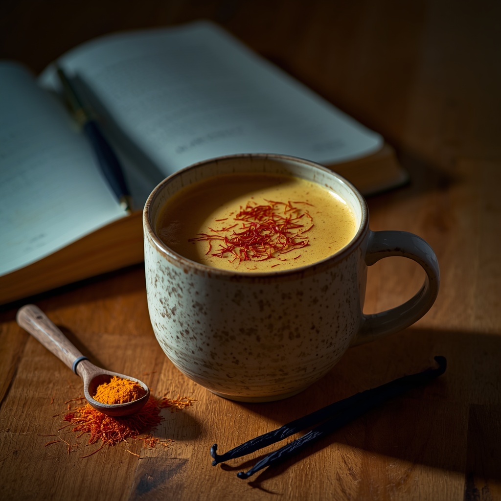 Focus Lattice Brew — The Saffron Morning Latte That Adult ADHD Brains Are Quietly Talking About lucid origin hyper realistic editorial lifestyle food photography of a warm golden saffron fo 1