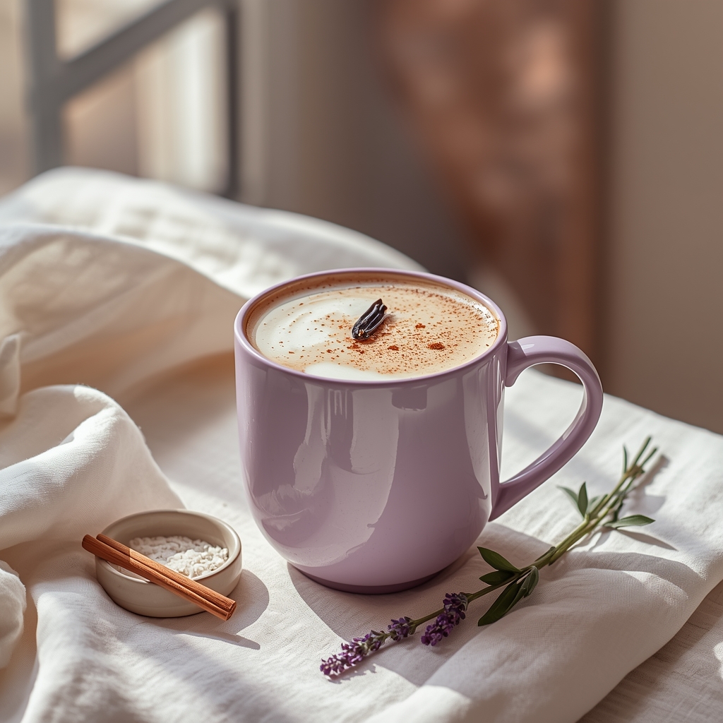 Grounded Horizon Brew — The Pre-Exposure Lavender-Amber Sip for Panic Disorder & Agoraphobia lucid origin hyper realistic editorial lifestyle food photography of a warm soft lavender amb 1