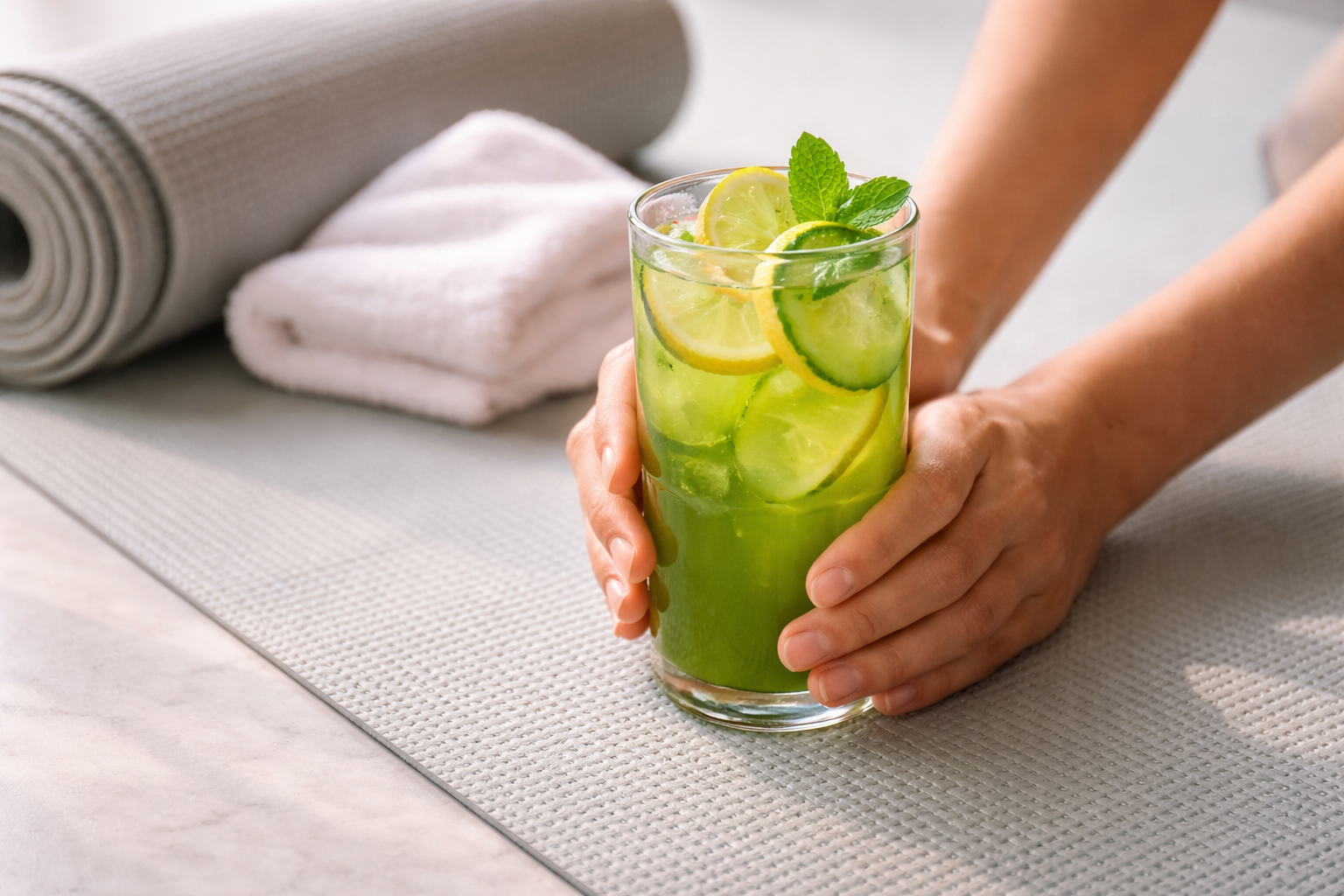 main-de-femme-et-boisson-matcha-rafraichissante