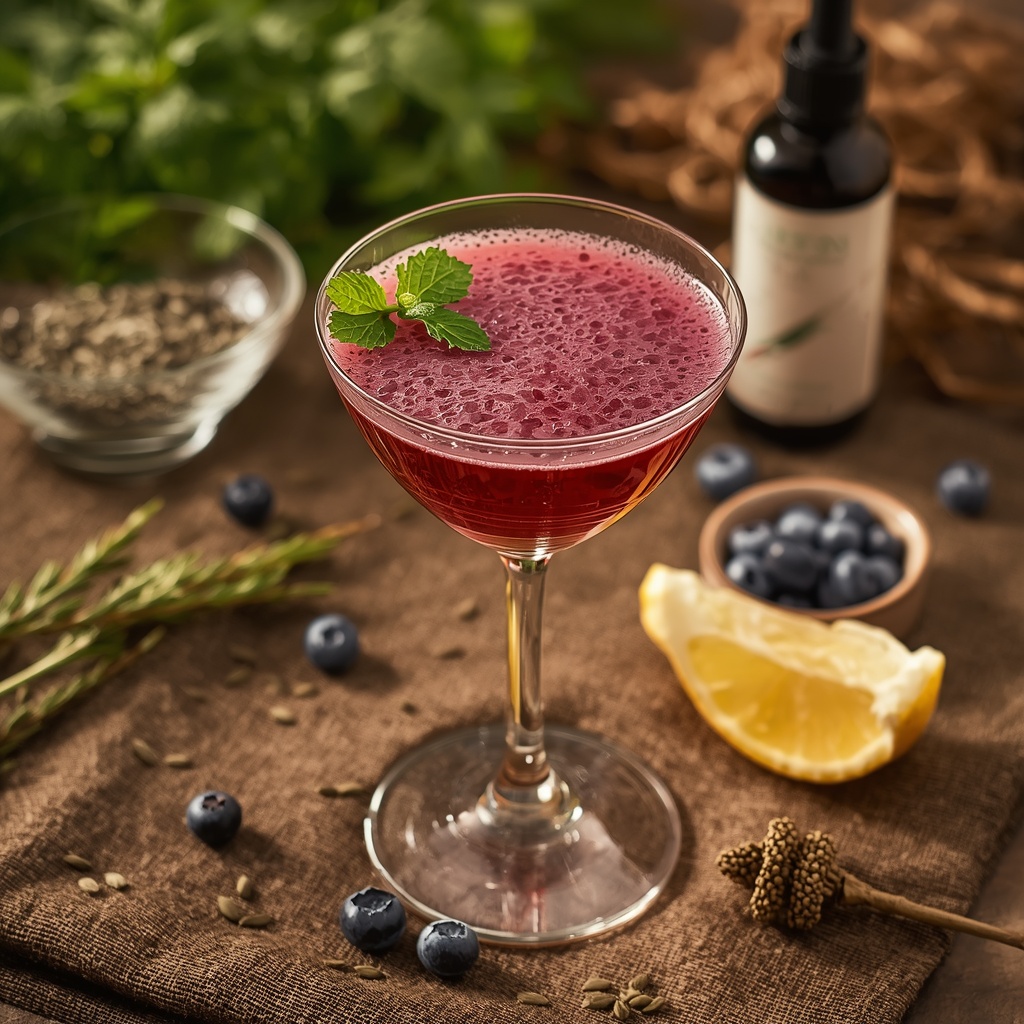 Scalp Calm Restore — A Deep Rose Sip Built Around the Inflammatory Scarring Alopecia of Folliculitis Decalvans lucid origin hyper realistic close up editorial food photography of a deep rose purple follic 2
