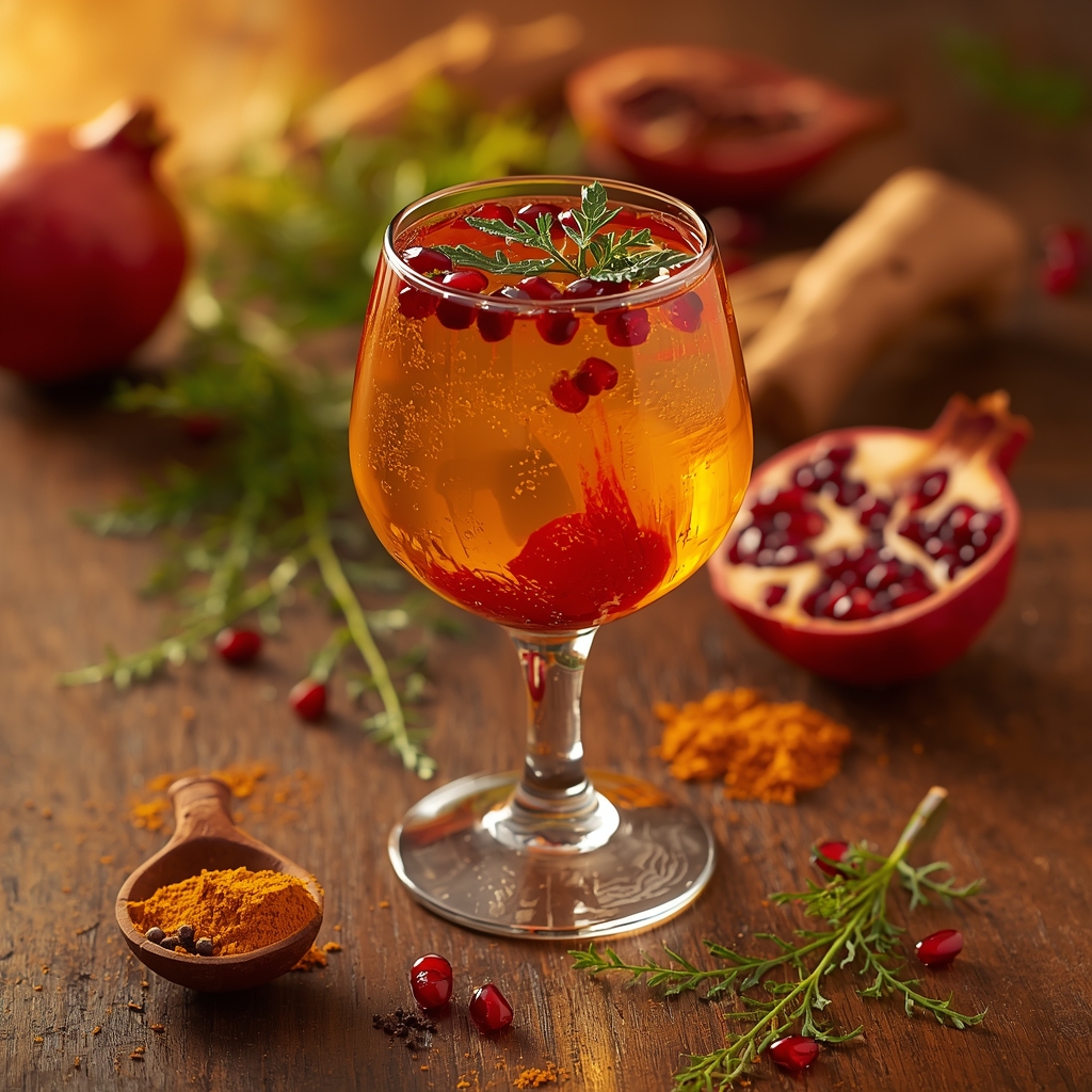Vessel Guard Infusion โ A Maintenance-Phase Sip for Granulomatosis with Polyangiitis lucid origin hyper realistic close up editorial food photography of a luminous golden amber e 3