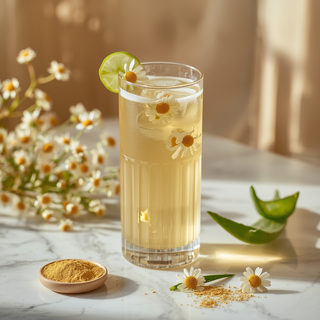 Oral Flame Cool Elixir — The Lukewarm Daily Sip for Burning Mouth Syndrome lucid origin hyper realistic close up editorial food photography of a pale gold soothing burn 0