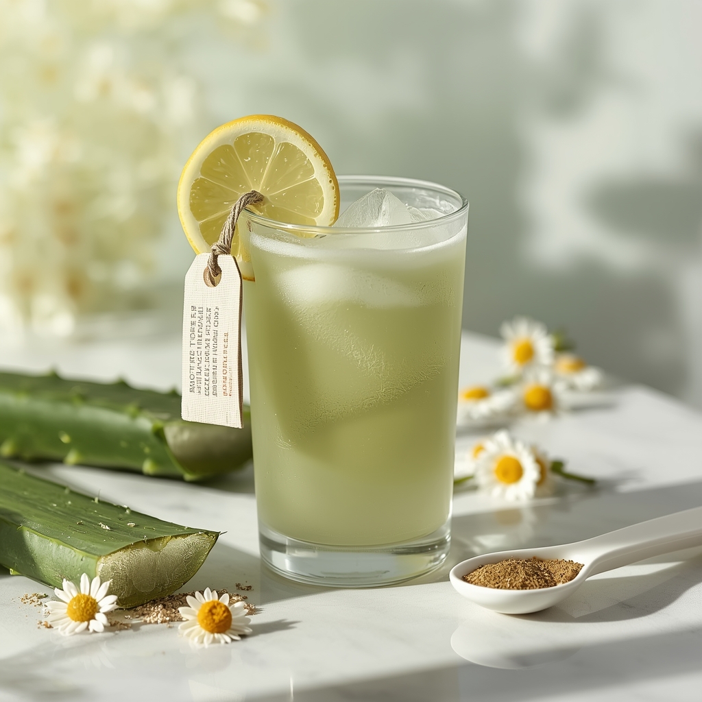 Villi Bloom Elixir — A Mucosal Repair Sip for Refractory Celiac Disease lucid origin hyper realistic close up editorial food photography of a soothing pale creamy gr 1