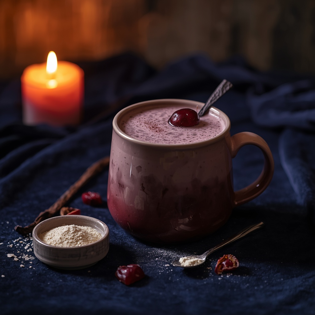 lucid origin hyper realistic moody editorial food photography of a warm creamy burgundy sleep 2