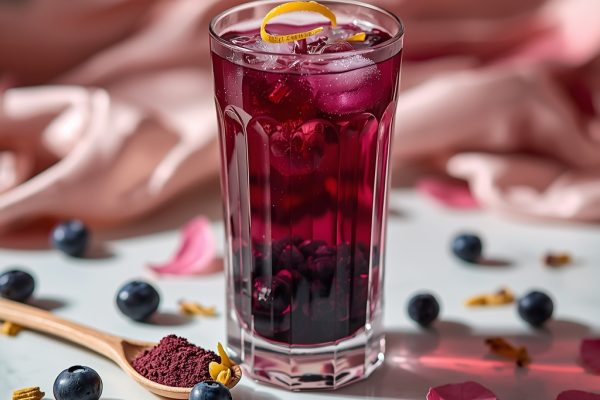 lucid origin hyper realistic close up editorial food photography of a vivid deep violet purpl 0