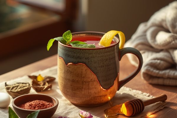 lucid origin hyper realistic editorial lifestyle food photography of a warm copper rose tulsi 0