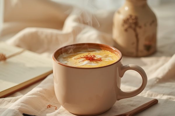 lucid origin hyper realistic editorial lifestyle food photography of a warm cream saffron moo 3